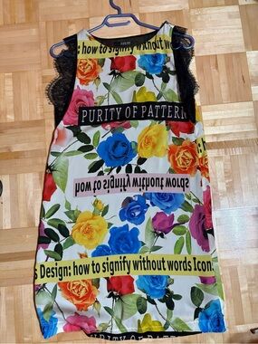 Floral Print Mini Dress with Lace Trim - Multicolor